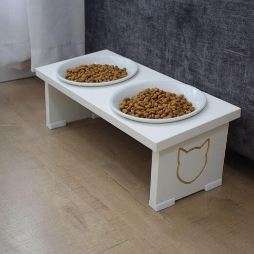 Comedouro duplo elevado | MDF e Porcelana